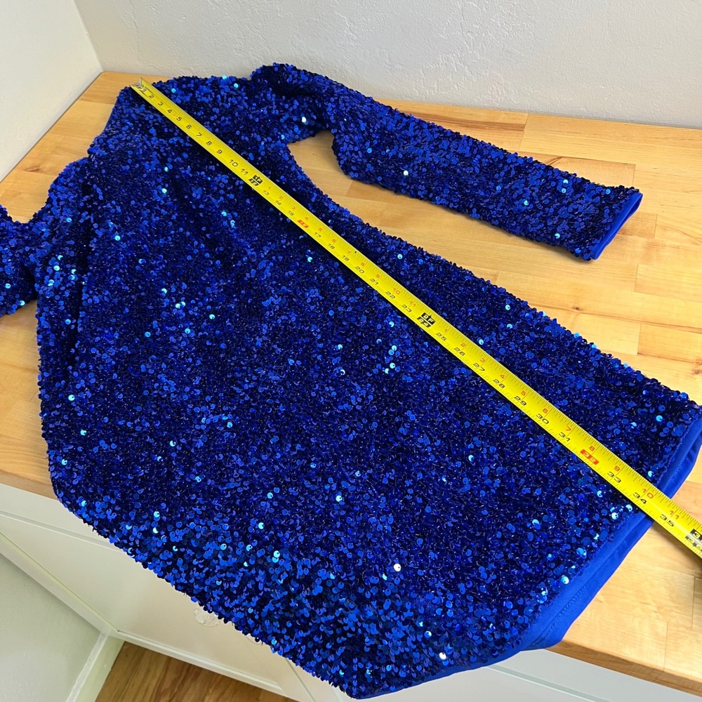 Lulus Blue Allover Sequin Open Back Long Sleeve Mini Dress Cocktail Party XL NWT - Picture 8 of 8